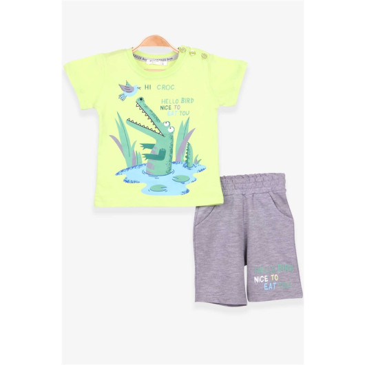 Boys Shorts Suit Crocodile Printed Pistachio (1-3 Years)