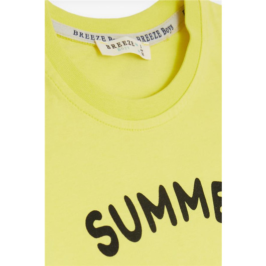 Boy's Short Set Summer Themed Surfer Animals Printed Yellow (1-4 Years)