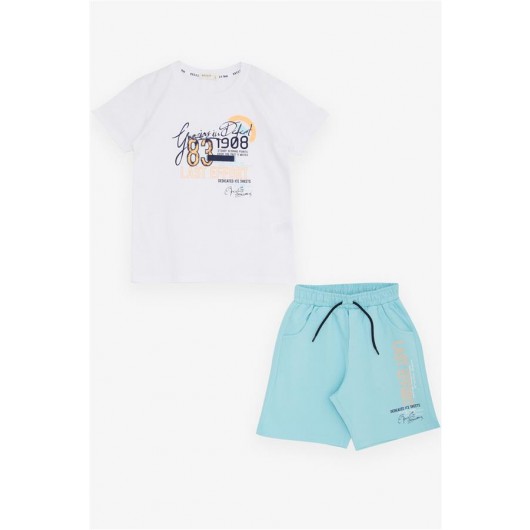 Boys Shorts Set Text Printed Pockets Lace Accessory White (8-14 Years)