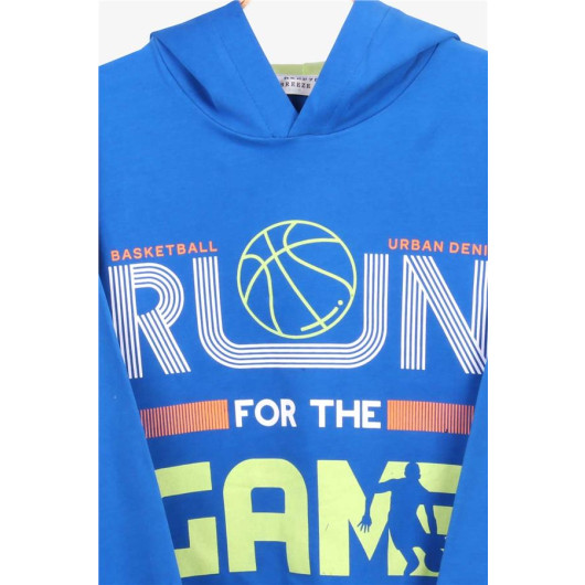 Boy's Sweatshirt Basketball Themed Saks Blue (Ages 8-14)