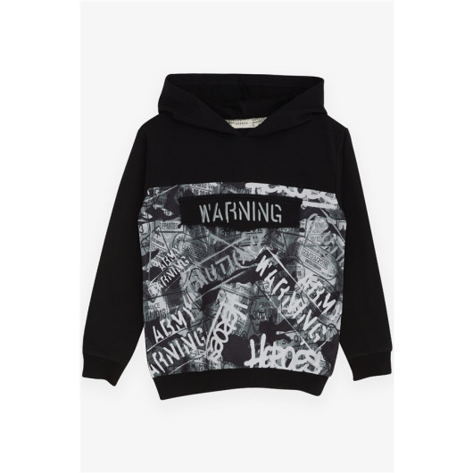 Boy's Sweatshirt Patterned Embroidered Black (6-12 Years)