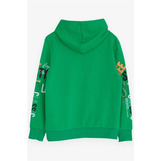 Boy's Sweatshirt Hooded Kangaroo Pocket Green (9-14 Years)