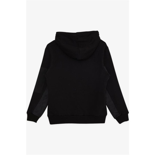 Boy's Sweatshirt With Hooded Zipper Detail Black (9-14 Years)
