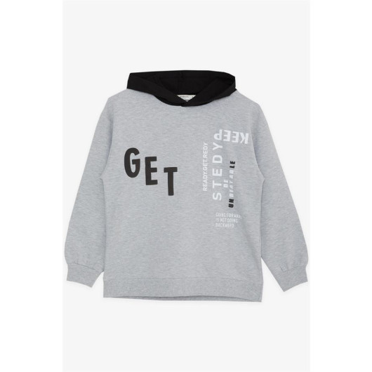 Boy's Sweatshirt Hooded Text Printed Gray Melange (Ages 8-14)