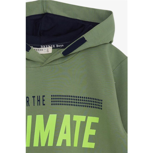 Boy's Sweatshirt Hooded Text Printed Mint Green (Ages 8-14)