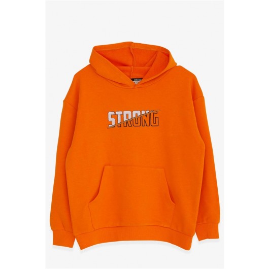 Boy's Sweatshirt Embroidered Text Printed Orange (8-14 Years)