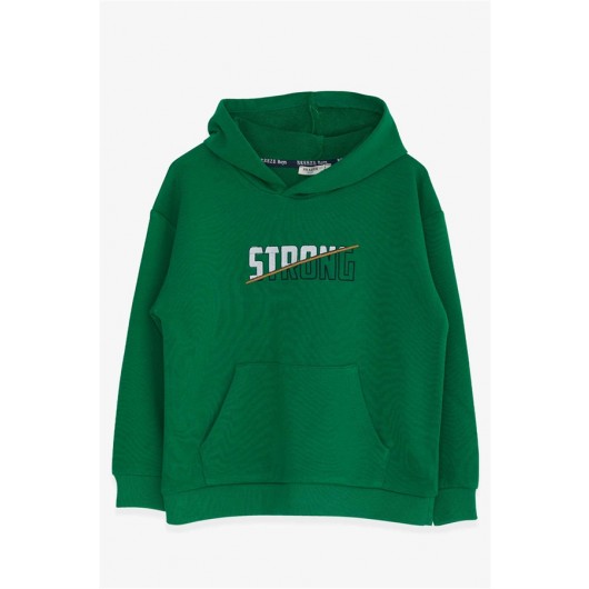 Boy's Sweatshirt Embroidered Letter Printed Green (8-14 Years)