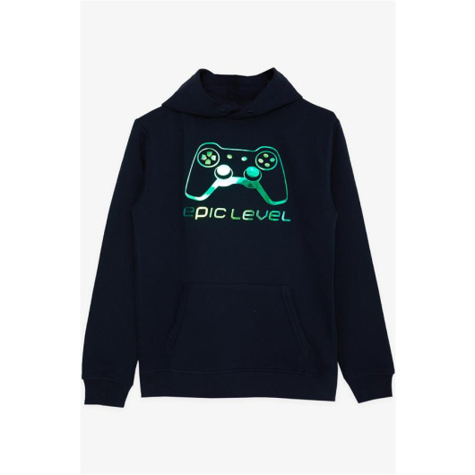 Boy's Sweatshirt Game Console Printed Navy Blue (Ages 9-15)