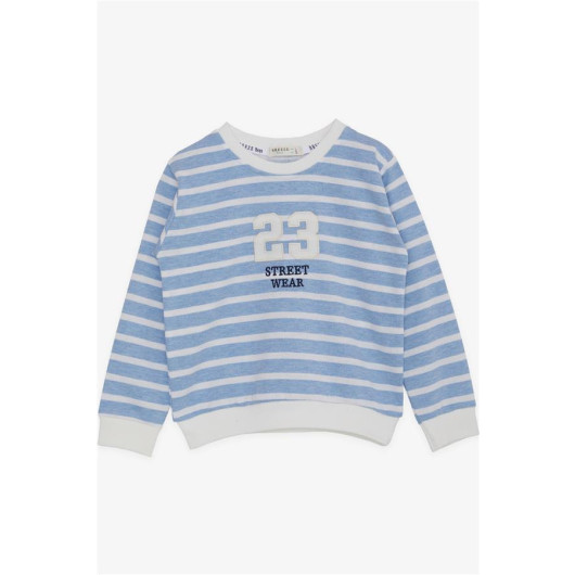 Boy's Sweatshirt With Numbers And Text Embroidered Light Blue (Ages 3-7)