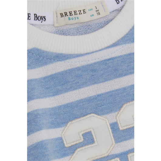 Boy's Sweatshirt With Numbers And Text Embroidered Light Blue (Ages 3-7)