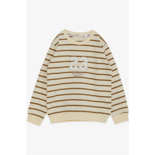 Boy's Sweatshirt Cream With Numbers And Text Embroidery (Ages 3-7)