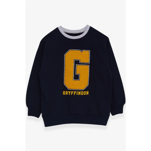 Boy's Sweatshirt Navy Blue With Elastic Embroidery (10 Age)