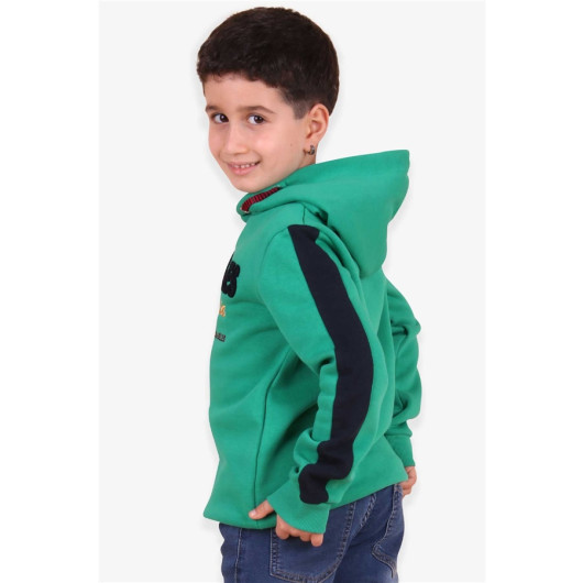 Boy's Sweatshirt Green With Elastic Embroidery (7-12 Years)