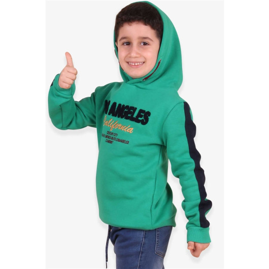 Boy's Sweatshirt Green With Elastic Embroidery (7-12 Years)