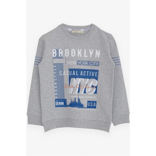 Boy's Sweatshirt With Text Printed Light Gray Melange (7-12 Years)