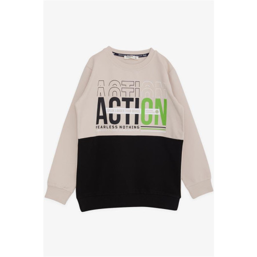 Boy's Sweatshirt Text Printed Beige (Ages 8-12)