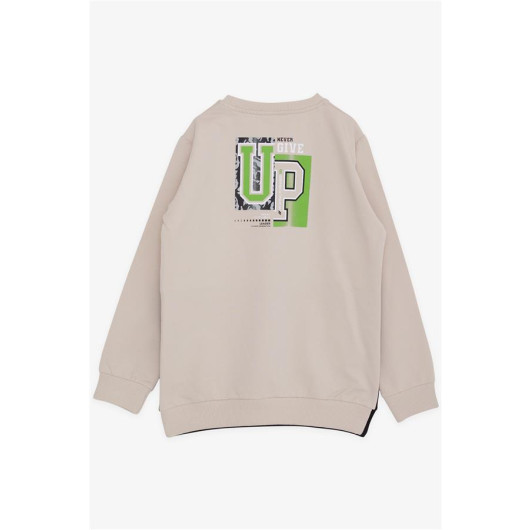 Boy's Sweatshirt Text Printed Beige (Ages 8-12)