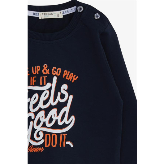 Boy's Sweatshirt With Text Printed Navy (2-6 Years)