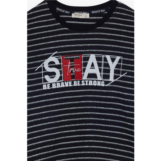 Boy's Sweatshirt With Text Printed Navy (5 Years)