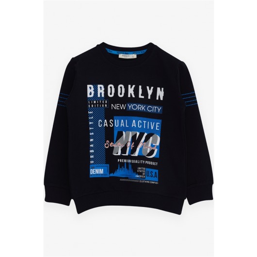 Boys Sweatshirt With Text Printed Navy (7-12 Ages)