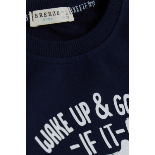 Boy's Sweatshirt Text Printed Navy Blue (Ages 8-14)