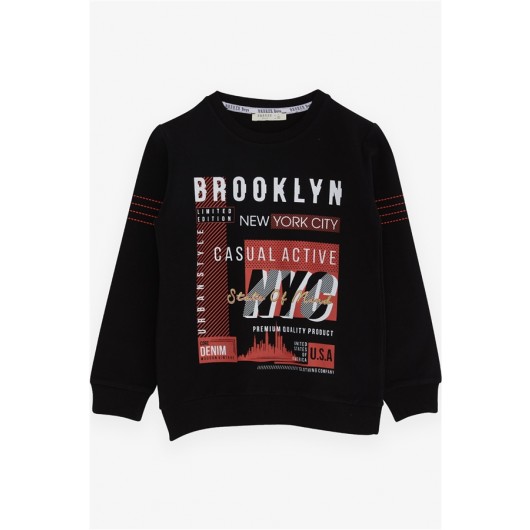 Boy's Sweatshirt Black (7-12 Ages) With Text Print