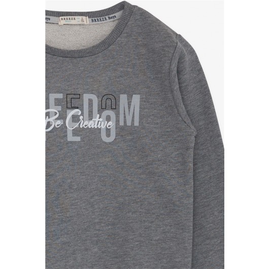 Boy's Sweatshirt Dark Gray Melange With Text Print (8-14 Years)