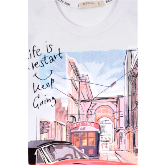 Boy T-Shirt Car Printed White (8-10 Years)