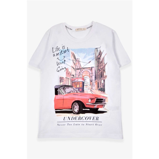 Boy T-Shirt Car Printed White (8-10 Years)