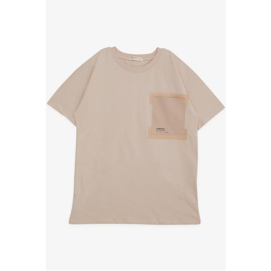 Boy's T-Shirt With Pocket Text Printed Beige (9-14 Years)