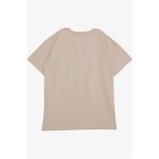 Boy's T-Shirt With Pocket Text Printed Beige (9-14 Years)