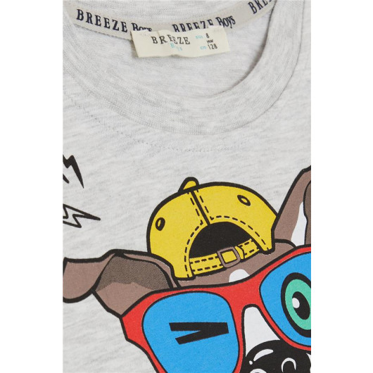 Boy's T-Shirt Crazy Skateboarder Puppy Printed Light Gray Melange (5-10 Years)