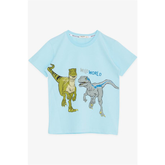Boys T-Shirt Dinosaur Print Light Blue (5-10 Years)