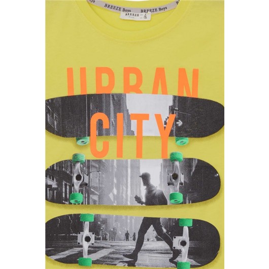 Boys T-Shirt Skateboard Printed Yellow (9-14 Years)