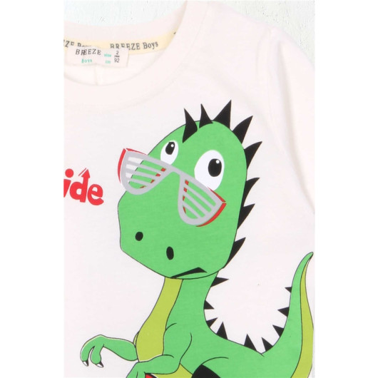 تي شيرت للأولاد بطبعة ديناصور  لون اكرو (2-6 سنوات)