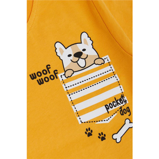 Boy's T-Shirt Puppy Printed Mustard Yellow (Age 1.5-4)