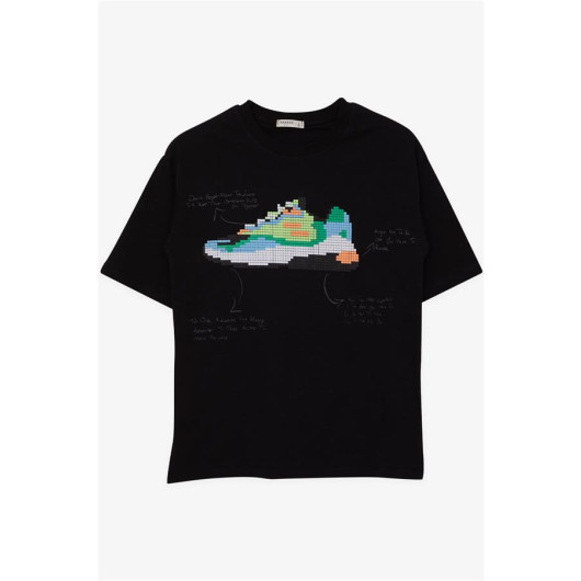 Boy T-Shirt Colored Shoes Printed Black (9-14 Years)