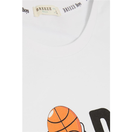 Boys T-Shirt Dream Team Themed Basketball Robot Printed White (4-8 Years)