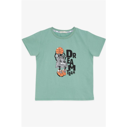 Boys T-Shirt Dream Team Themed Basketball Robot Printed Mint Green (4-8 Years)