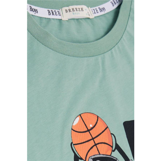 Boys T-Shirt Dream Team Themed Basketball Robot Printed Mint Green (4-8 Years)