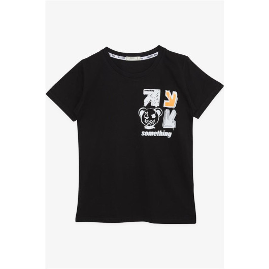 Boys T-Shirt Slogan Themed Black (10-16 Age)