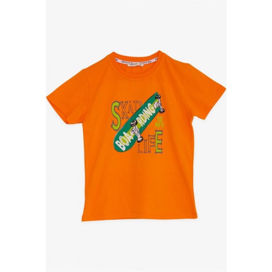 تي شيرت ولادي مطبوع اللون برتقالي (5-10 سنوات)