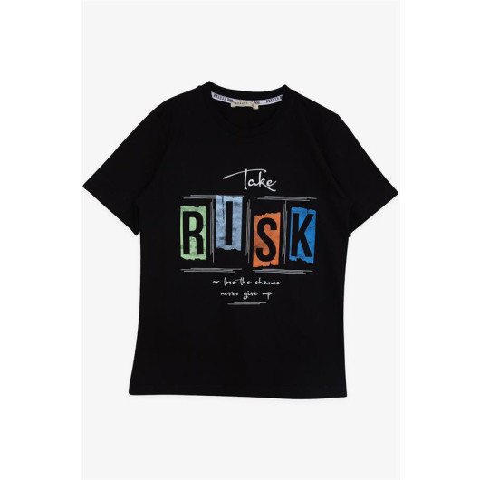 Boys T-Shirt Black (9-16 Years) With Text Print