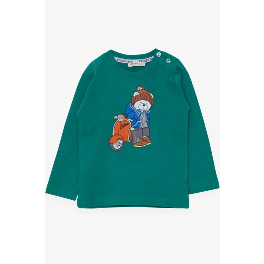 Boy Long Sleeve T-Shirt Teddy Bear Printed Green (1.5-5 Years)