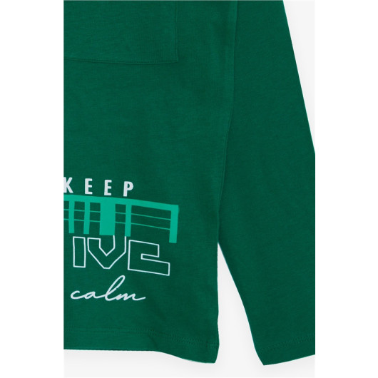 Boy's Long Sleeved T-Shirt With Pocket Zipper Green (5-10 Years)