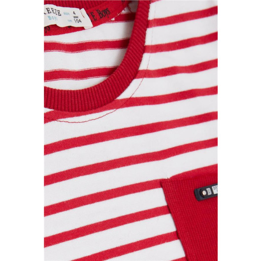 Boy's Long Sleeve T-Shirt Striped With Pockets Red (3-8 Years)