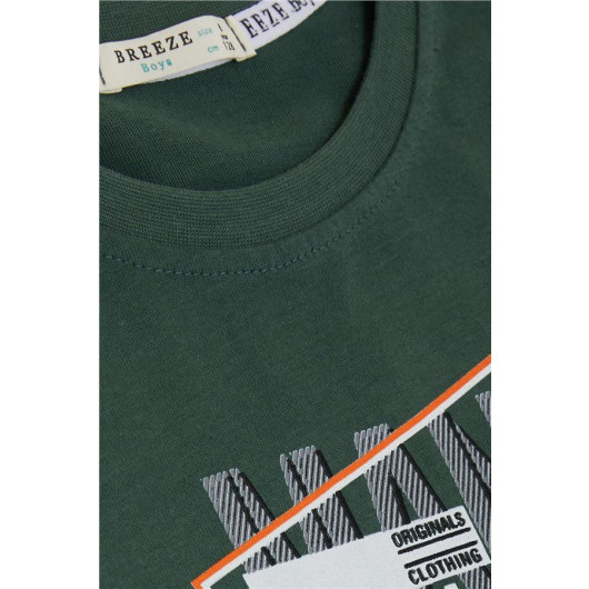 Boys' Long Sleeve T-Shirt Patterned Text Print Dark Green (6-12 Years)