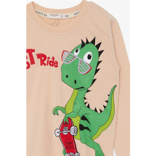 Boy Long Sleeve T-Shirt Dinosaur Printed Beige (2-6 Years)