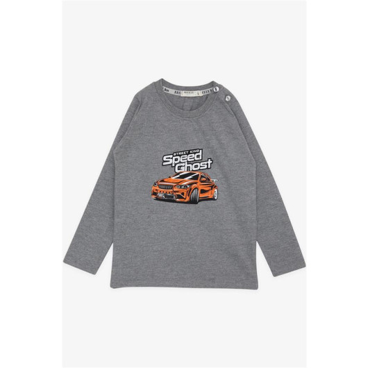 Boy's Long Sleeve T-Shirt Ghost Car Printed Dark Gray Melange (Age 1.5-5)