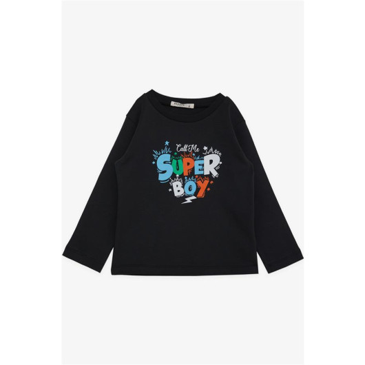 Boy's Long Sleeve T-Shirt Text Printed Anthracite (Age 1-4)